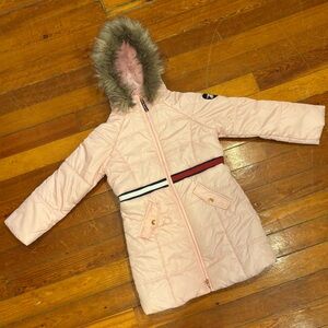Pink Hooded Puffer Coat with Fur Trim Girls size 8/10